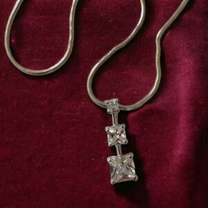Sterling Silver Cubic Zirconia Journey Pendant Necklace 8g 925 Snake Chain 18". 